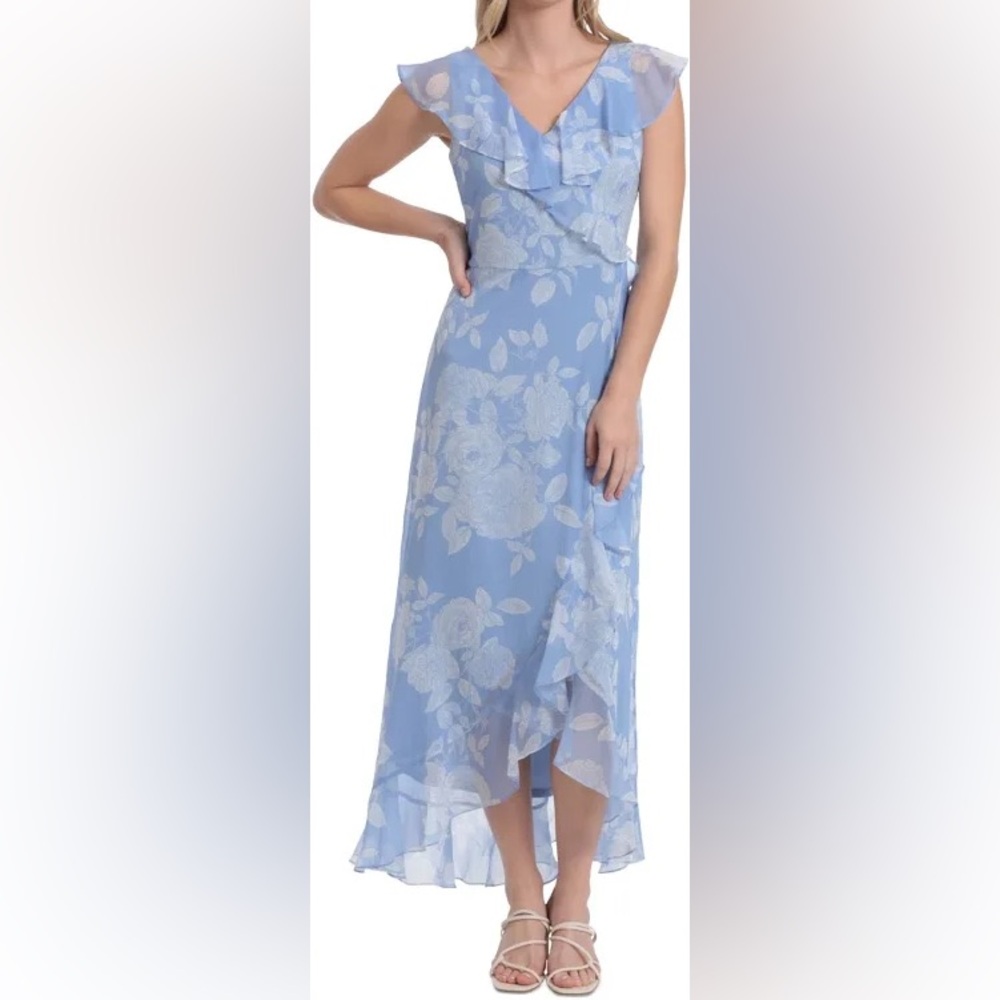 Blue Floral Dress LONDON TIMES 8P BRAND NEW